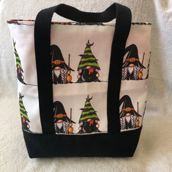 Handbags - Witches Brew Gnome Small Tote Bag Polka Dots Lining Trick or Treat